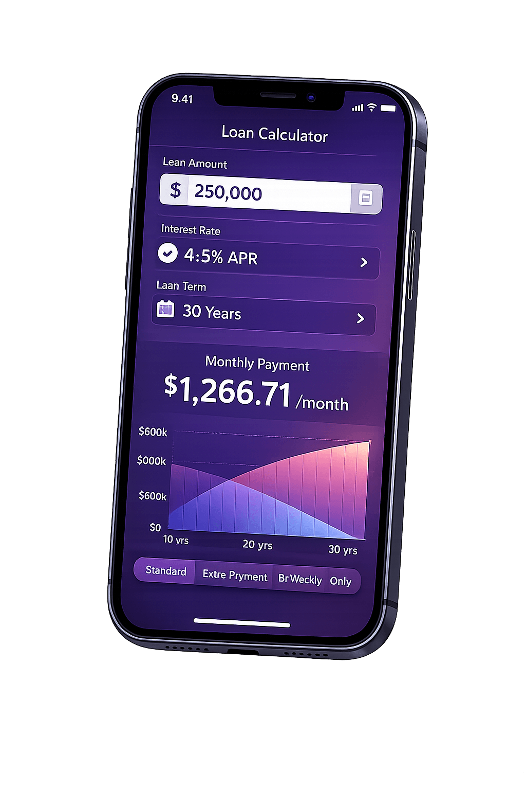 Bear Loan Calculator App Screenshot showing loan calculation interface